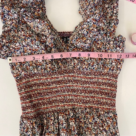 Tuckernuck || O.P.T. Scilla Smocked Ruffle Midi Dress Floral Cotton Poplin XS - Picture 9 of 10